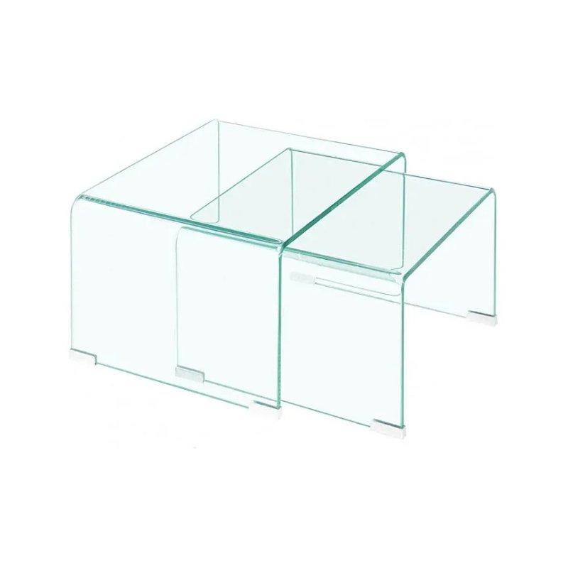 Şeffaf Cam İkili Zigon Sehpa 50x45x33 cm - 106645