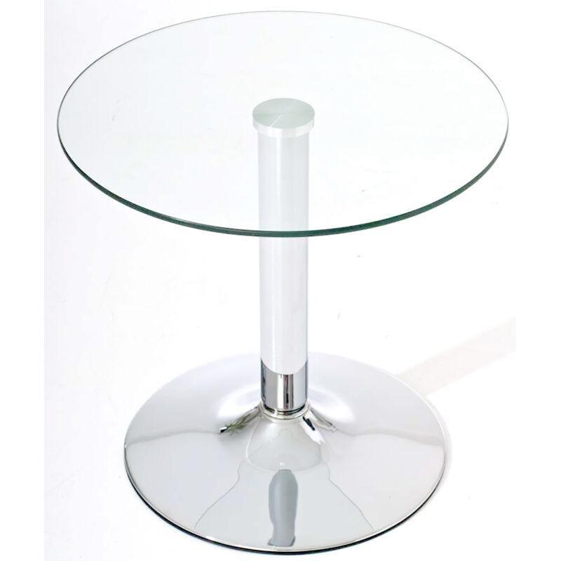 Şeffaf Cam Krom Kaplama Metal Ayaklı Yuvarlak Cam Yan Sehpa-50x50x48 cm - 111296