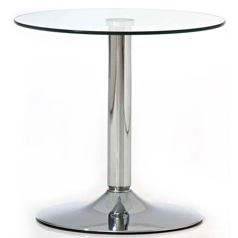 Şeffaf Cam Krom Kaplama Metal Ayaklı Yuvarlak Cam Yan Sehpa-50x50x48 cm - 111296