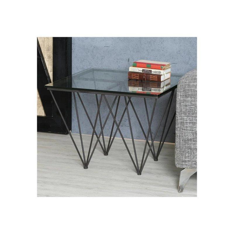 Şeffaf Cam Metal Geometrik Tasarım Yan Sehpa-60x60x45 cm - 110195