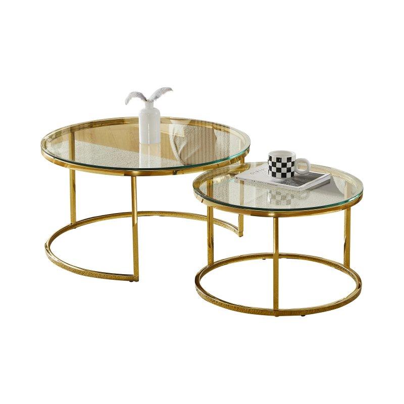 Şeffaf Cam Metal Gold Ayaklı Yuvarlak Orta Sehpa 80x80 cm - 102333