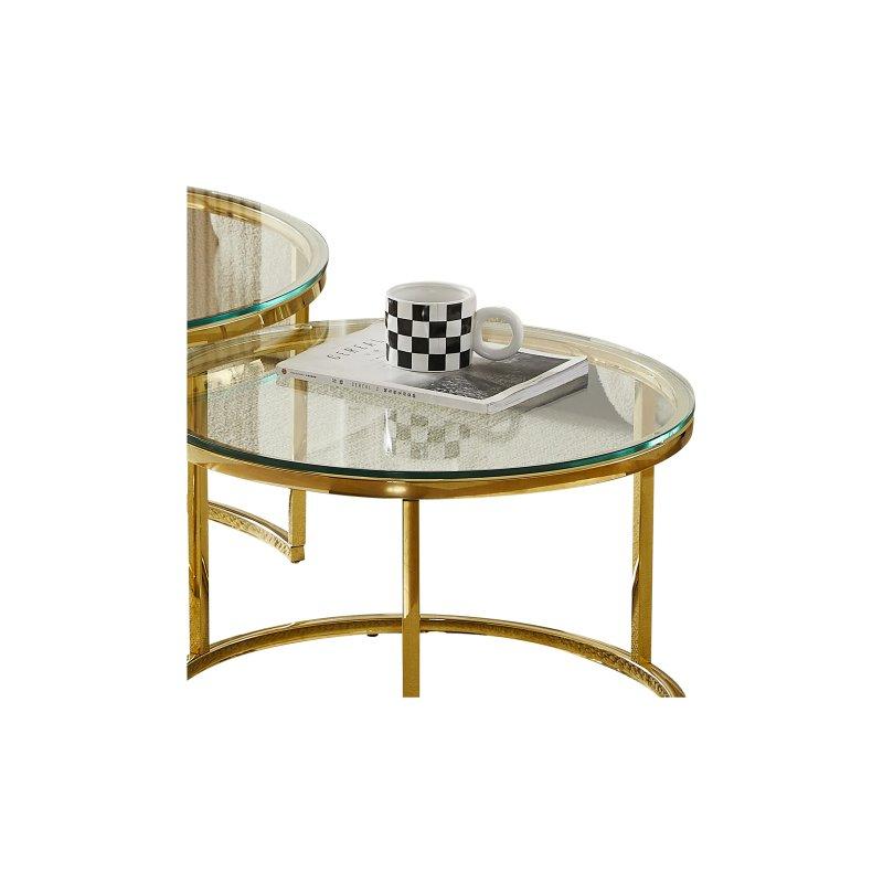 Şeffaf Cam Metal Gold Ayaklı Yuvarlak Orta Sehpa 80x80 cm - 102333