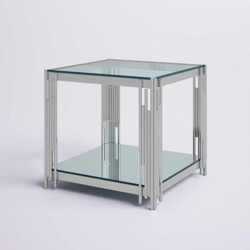 Şeffaf Cam Raflı Ferforje Yan Sehpa-59x55x59 cm - 112803