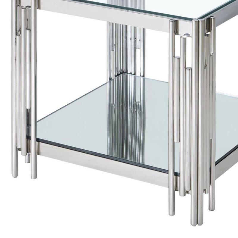 Şeffaf Cam Raflı Ferforje Yan Sehpa-59x55x59 cm - 112803