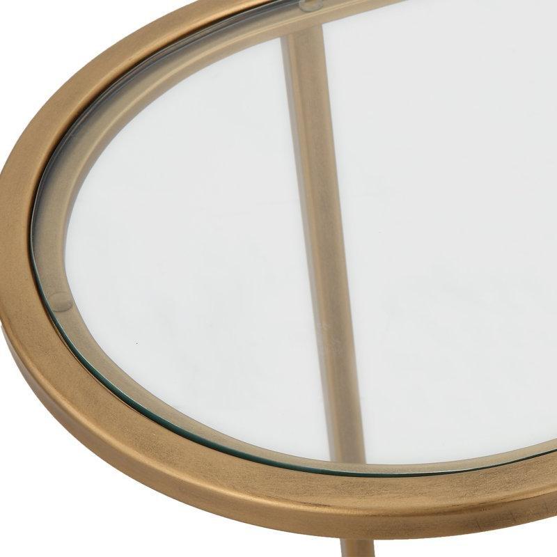 Şeffaf Cam Tablalı Gold Pirinç Zigon Sehpa 56x32x56 cm - 108574