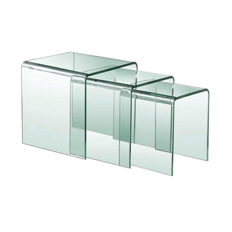 Şeffaf Cam Üçlü Zigon Sehpa 42x42x42 cm - 108589