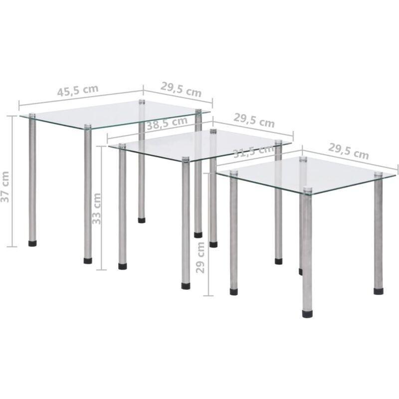 Şeffaf Cam Üçlü Zigon Sehpa 46x30x37 cm - 107496