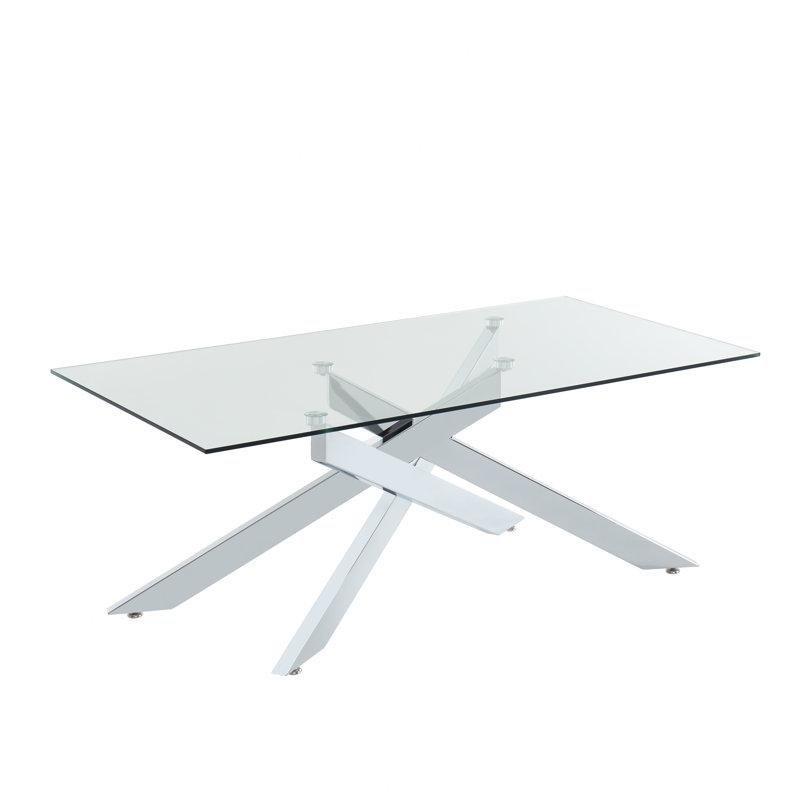 Şeffaf Cam Üstü Metal Ayaklı Dikdörtgen Orta Sehpa 120x60 cm - 105082