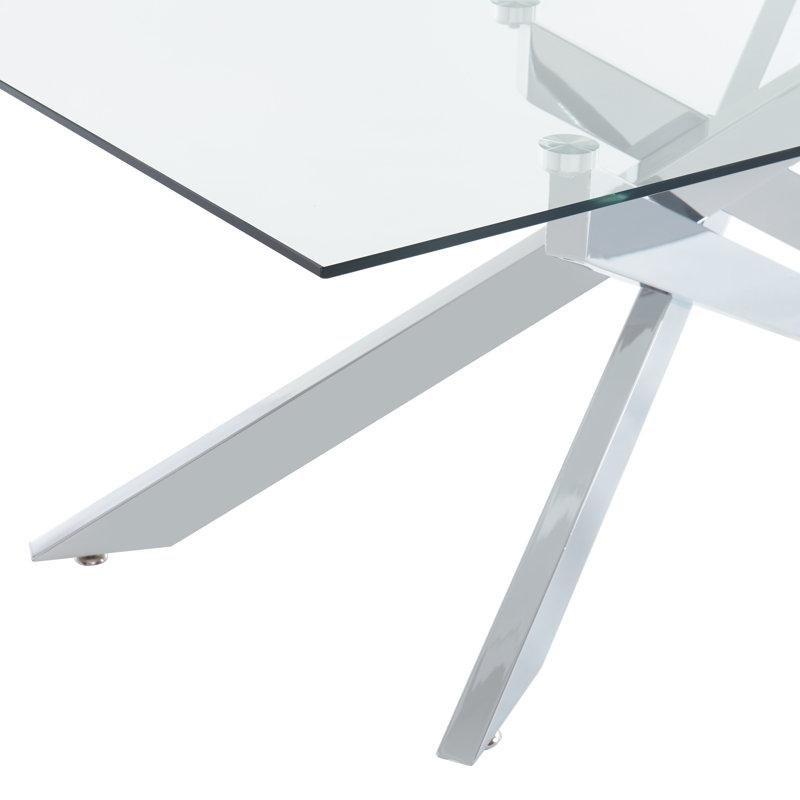 Şeffaf Cam Üstü Metal Ayaklı Dikdörtgen Orta Sehpa 120x60 cm - 105082