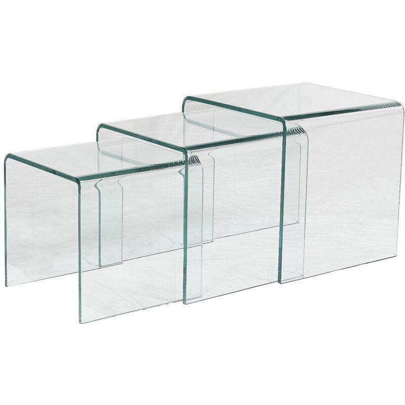 Şeffaf Cam Zigon Sehpa 42 cm Üçlü Set - 107424