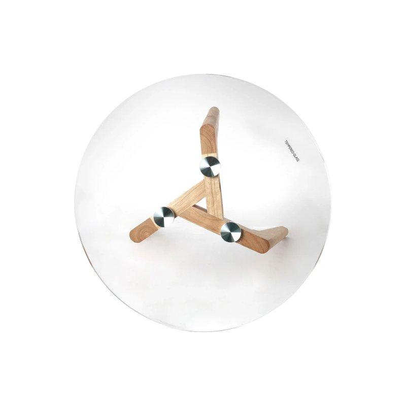Şeffaf Cam Zigon Sehpa İkili Set 50x43 cm Kahverengi Ahşap Ayaklı - 106597