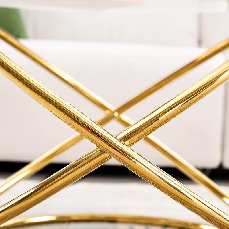 Şeffaf Camlı Gold Metal Ayaklı Yuvarlak Orta Sehpa 80 cm - 105535