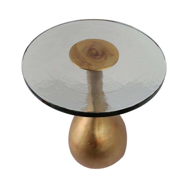 Şeffaf Camlı Gold Metal Ayaklı Yuvarlak Pirinç Zigon Sehpa 61x48x48 cm - 108511