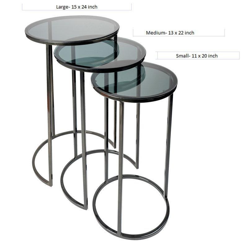 Şeffaf Camlı Silver Metal Ayaklı Üçlü Zigon Sehpa 61x38x38 cm - 108907