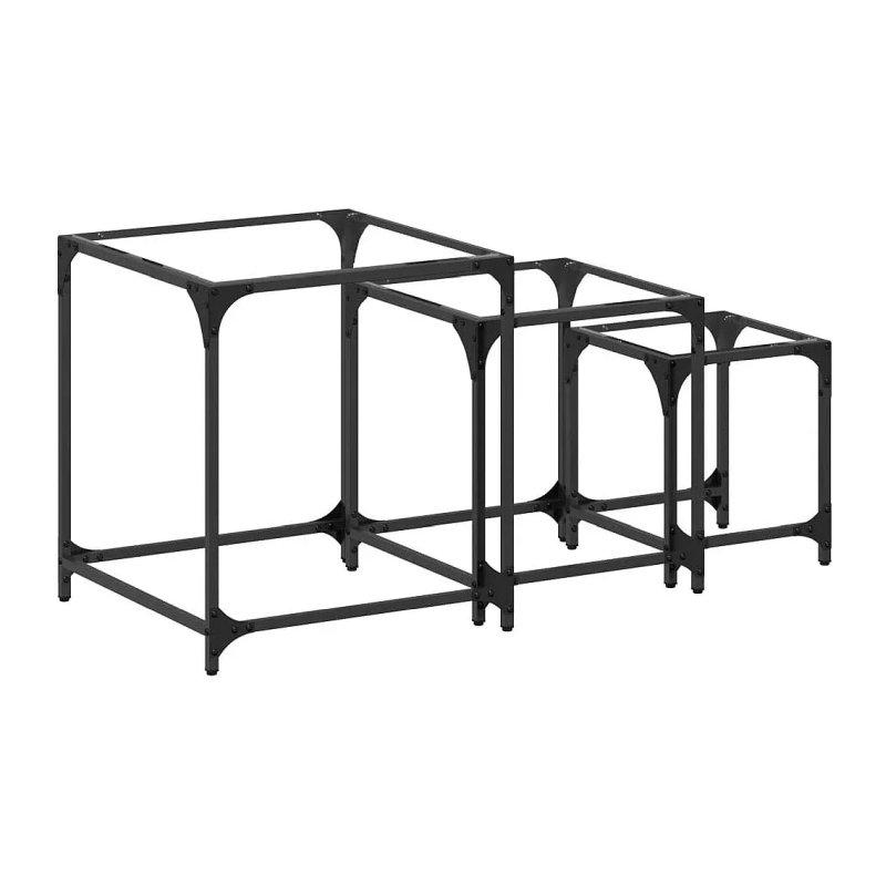 Şeffaf Camlı Üçlü Zigon Sehpa Seti Siyah Metal Ayaklı 30x30 cm, 40x40 cm, 50x50 cm - 106177