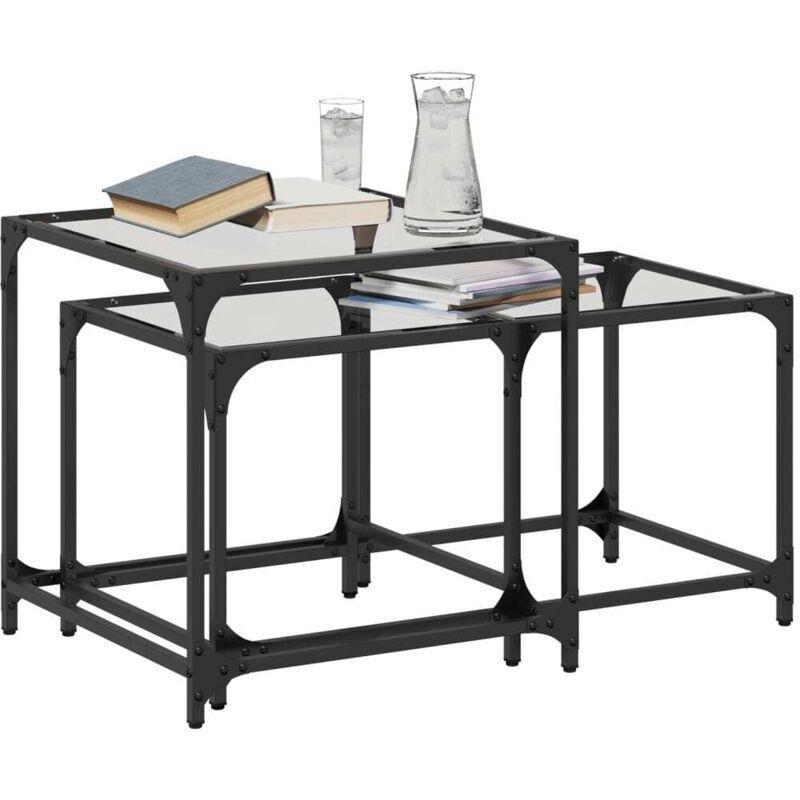 Şeffaf Camlı Zigon Sehpa 50x50 cm İkili Set - 107281