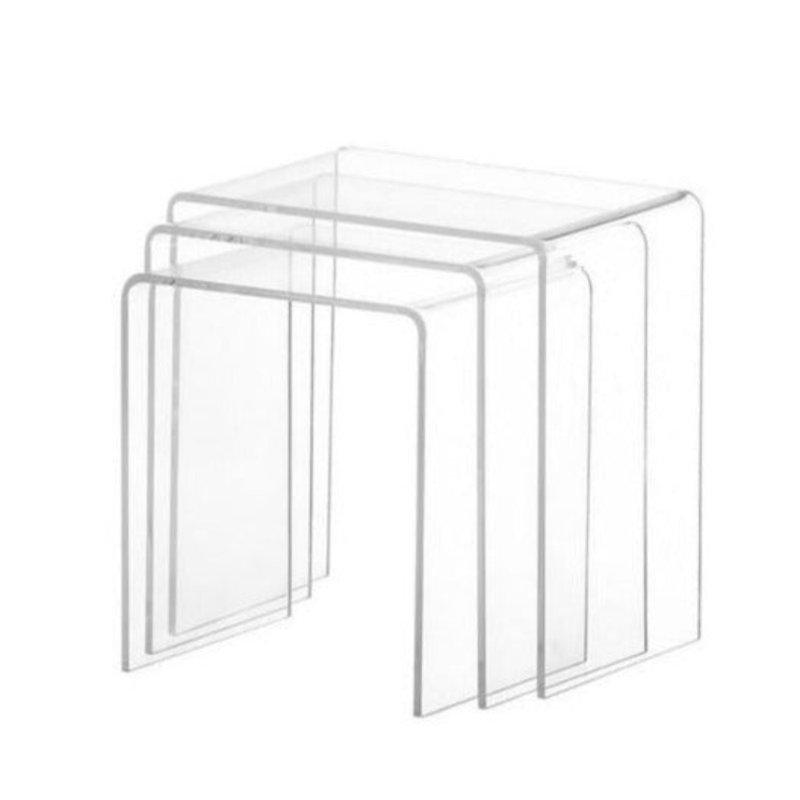 Şeffaf Pleksi Zigon Sehpa Üçlü Set 41x30x37 cm - 108592