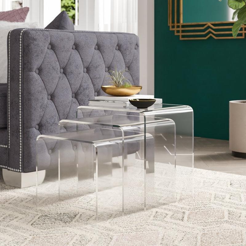 Şeffaf Pleksi Zigon Sehpa Üçlü Set 42x30x41 cm - 108586