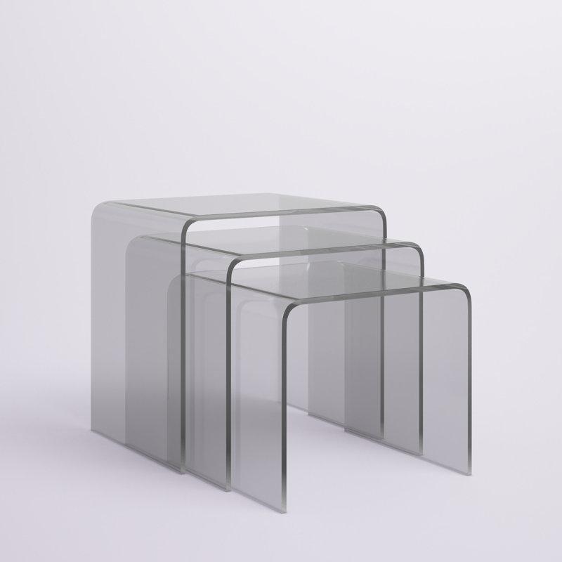 Şeffaf Pleksi Zigon Sehpa Üçlü Set 42x30x41 cm - 108586