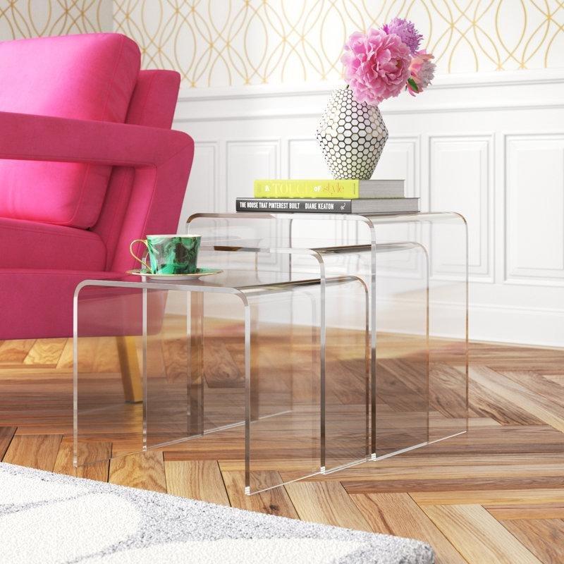 Şeffaf Pleksi Zigon Sehpa Üçlü Set 42x30x41 cm - 108586