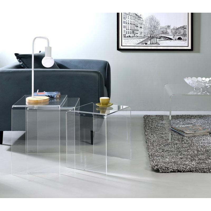 Şeffaf Pleksi Zigon Sehpa Üçlü Set 46x30x29 cm Dikdörtgen - 108583