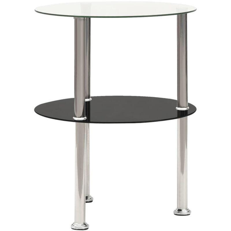 Şeffaf Siyah Temperli Cam 2 Katlı Yuvarlak Mermer Yan Sehpa-38x50 cm - 110536