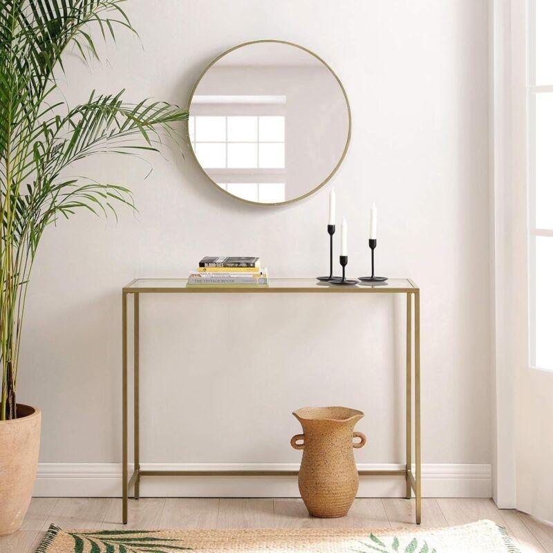 Şeffaf Temperli Cam Ayarlanabilir Ayaklı gold yan sehpa-100x35x80 cm - 111935