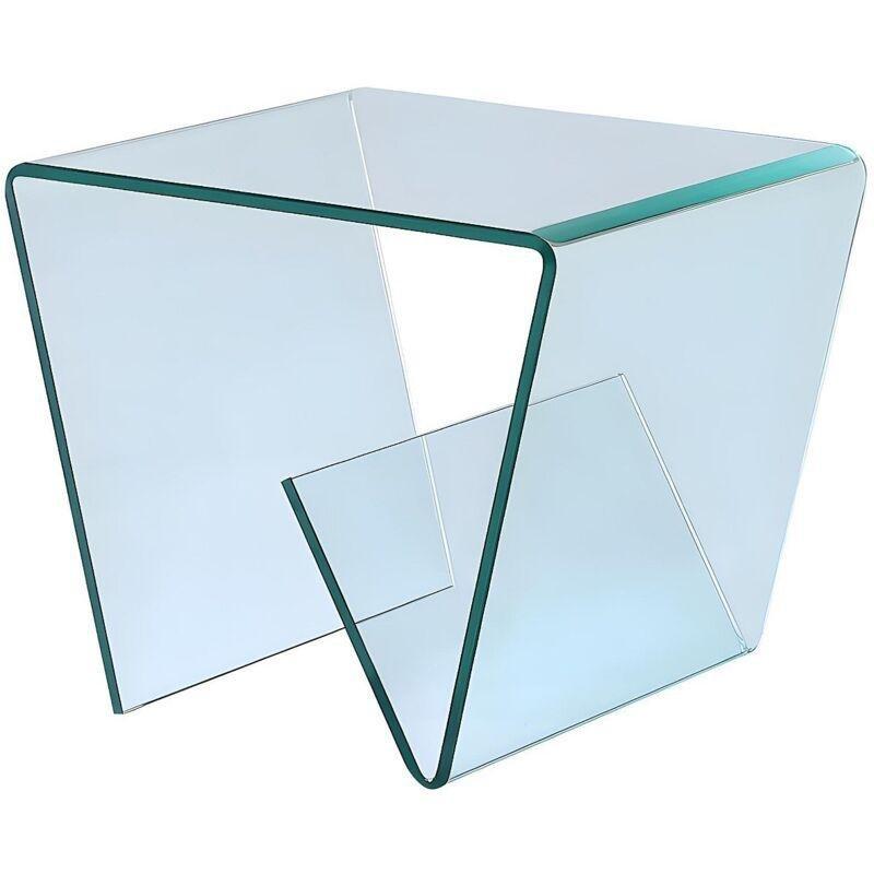 Şeffaf Temperli Cam Gazetelikli Cam Yan Sehpa-55x45x45 cm - 111435