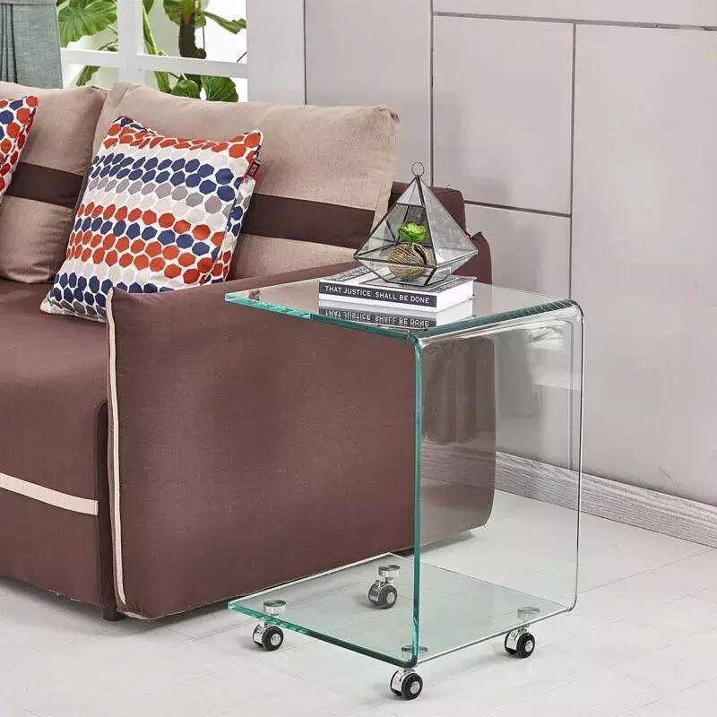 Şeffaf Temperli Cam Tekerlekli Frenli Cam Yan Sehpa-45x40x62 cm - 111317