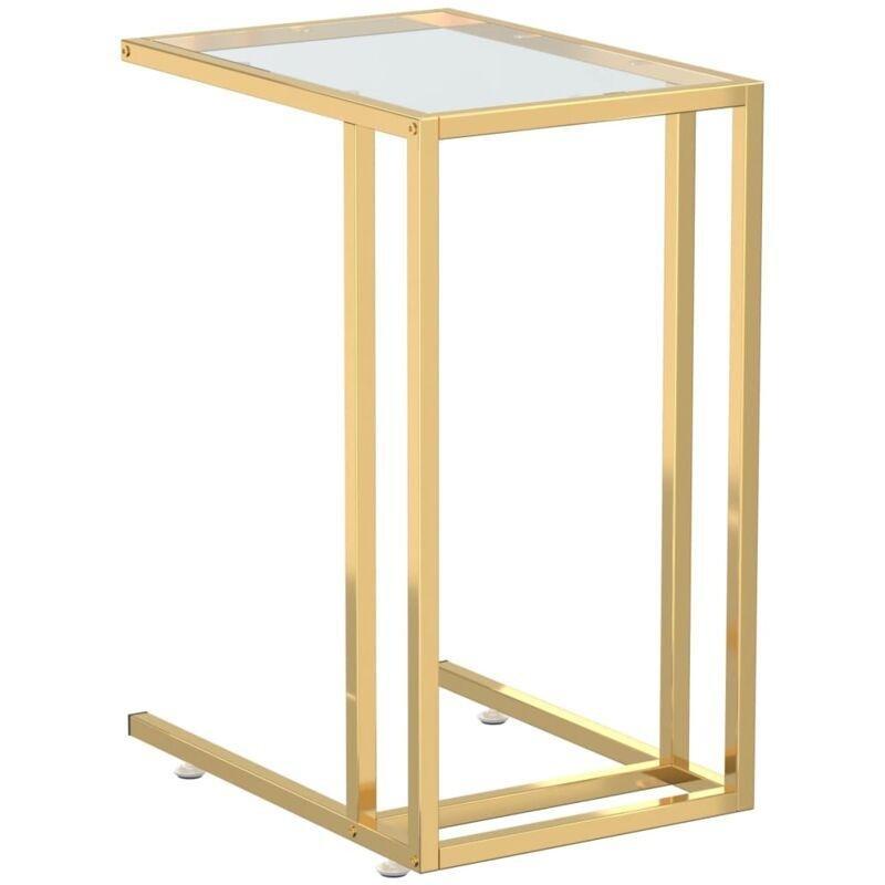 Şeffaf Temperli Cam Toz Boyalı Demir Bilgisayar Uyumlu Cam Yan Sehpa-50x35x65 cm - 111516