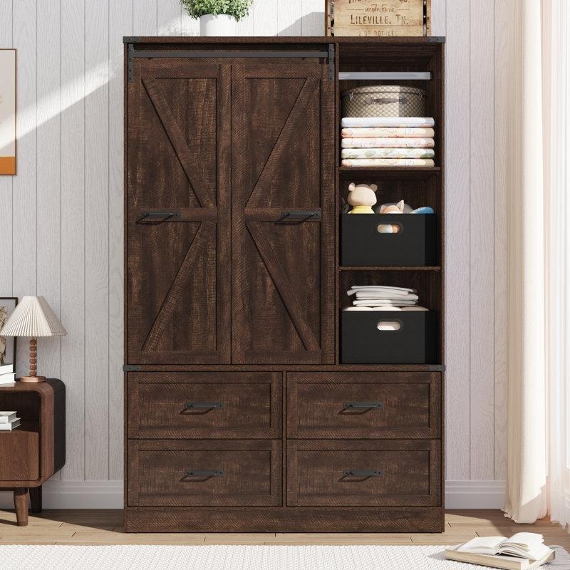 Sensörlü Işık ve Sürgülü Kapılı Endüstriyel Ahşap Gardrop 185 cm x 120 cm x 50 cm - 91078