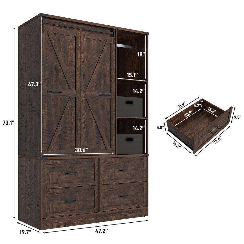 Sensörlü Işık ve Sürgülü Kapılı Endüstriyel Ahşap Gardrop 185 cm x 120 cm x 50 cm - 91078