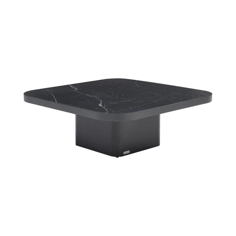 Seramik Cam ve Metal Orta Sehpa Siyah Mermer Tasarım 90x90 cm - 102639