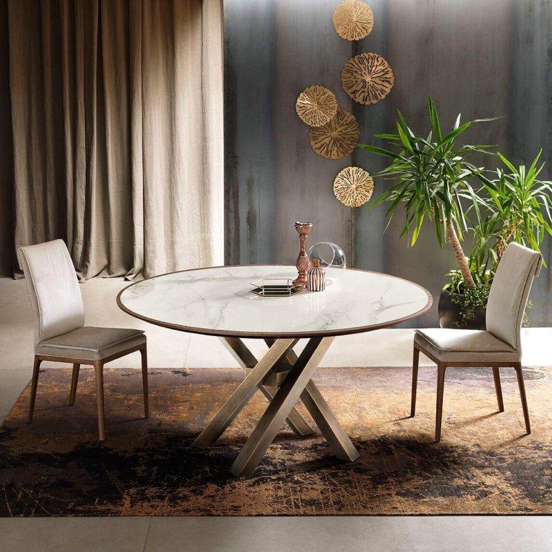 Seramik Insertli Yuvarlak Yemek Masası 70 cm Kahverengi Ahşap - 89047