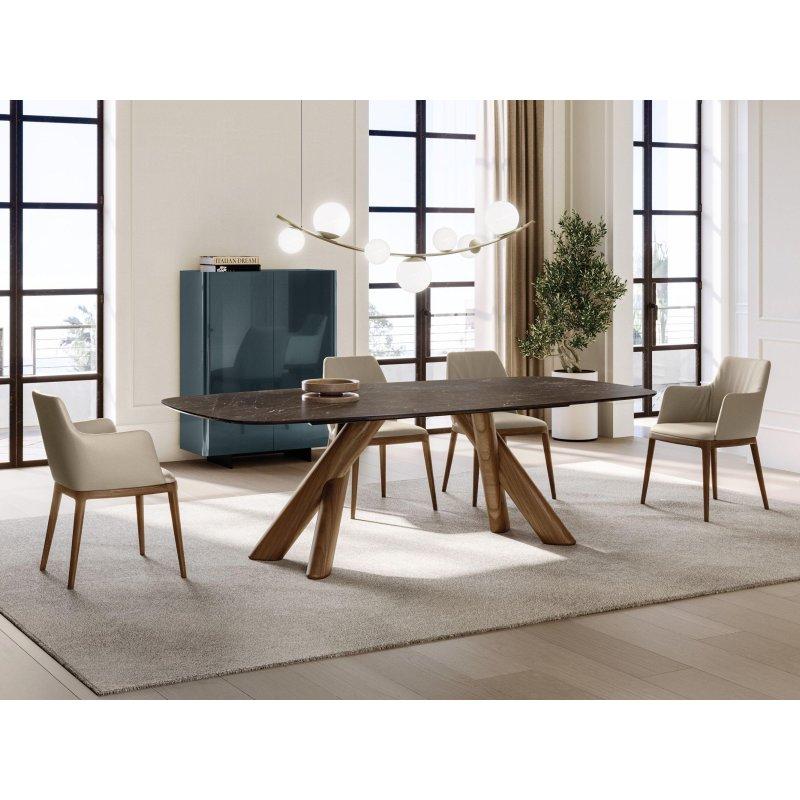 Seramik Masa 200x119 cm Kahverengi Ahşap Ayaklı - 89470