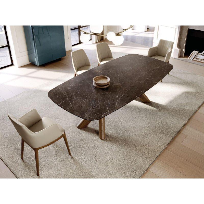 Seramik Masa 200x119 cm Kahverengi Ahşap Ayaklı - 89470