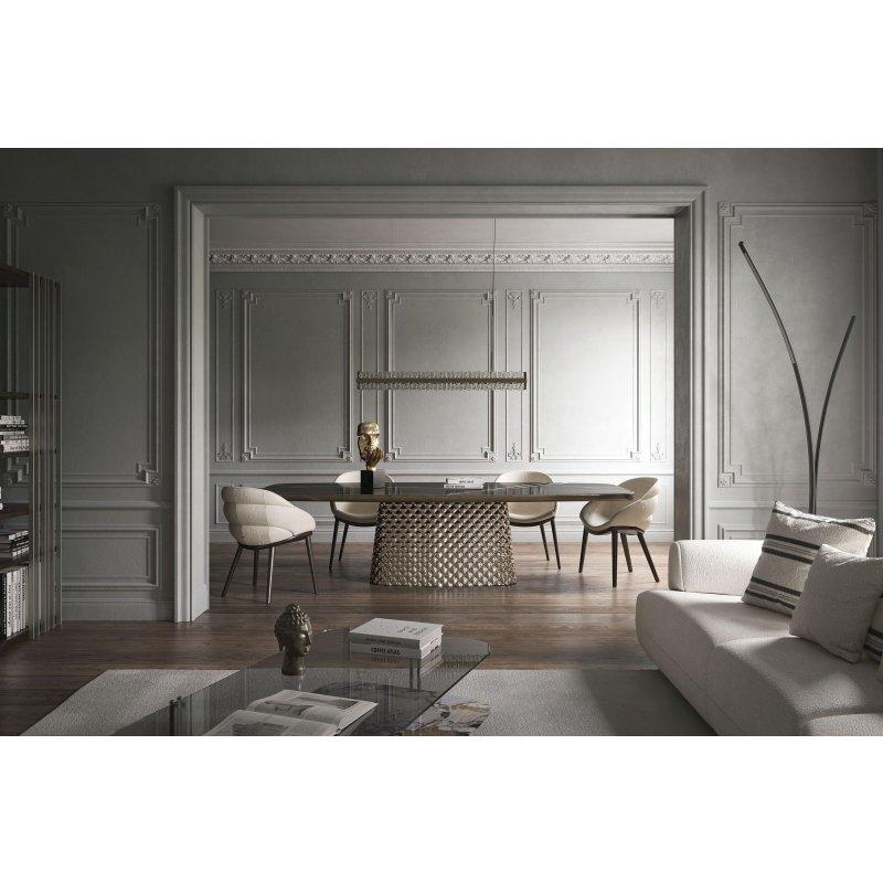 Seramik Masa 240x120 cm Mermer Desenli Üst Bronz Aynalı Cam Tabanlı - 89260