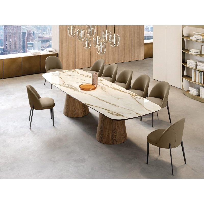 Seramik Masa 340x119 cm Kahverengi Ahşap Ayaklı - 89338