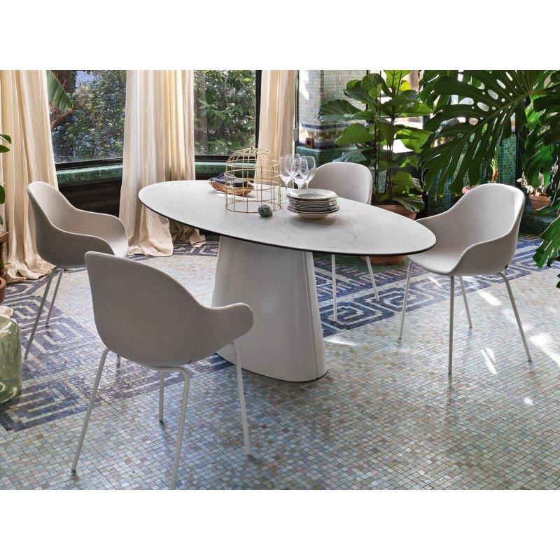 Seramik Masa Beyaz Oval 200x100 cm Siyah Tabanlı - 89581