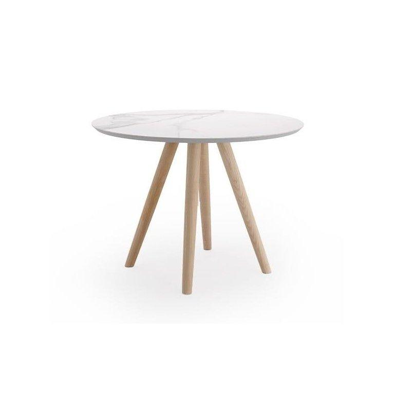 Seramik Masa Beyaz Yüzey Endüstriyel Ahşap Ayak 98 cm - 89632