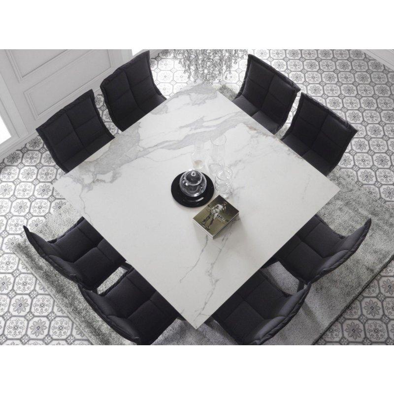 Seramik Masa Mermer Desenli Beyaz Üst Siyah Bacak 130x130 cm - 89242