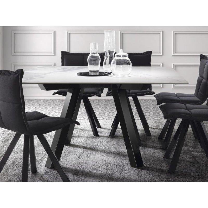 Seramik Masa Mermer Desenli Beyaz Üst Siyah Bacak 130x130 cm - 89242