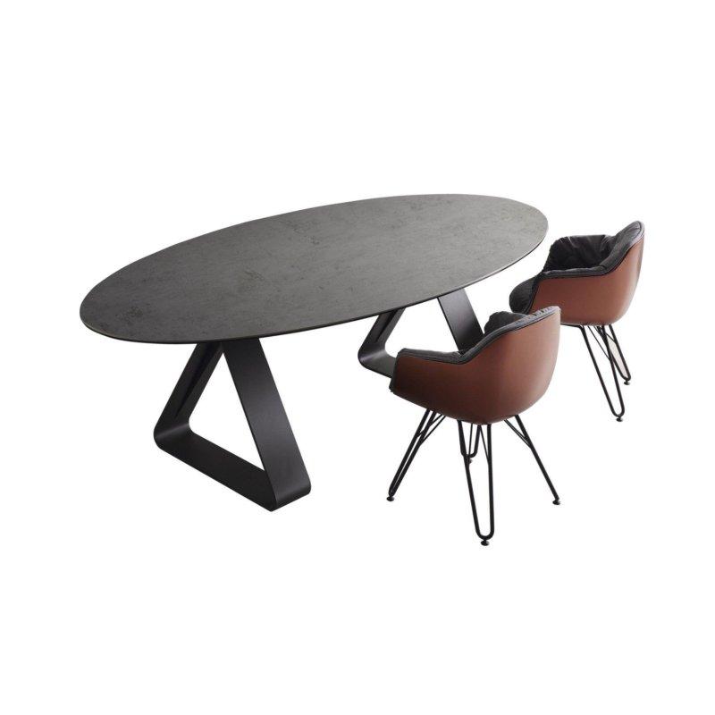 Seramik Masa Oval 250x125 cm Siyah Alüminyum Çerçeveli - 89545