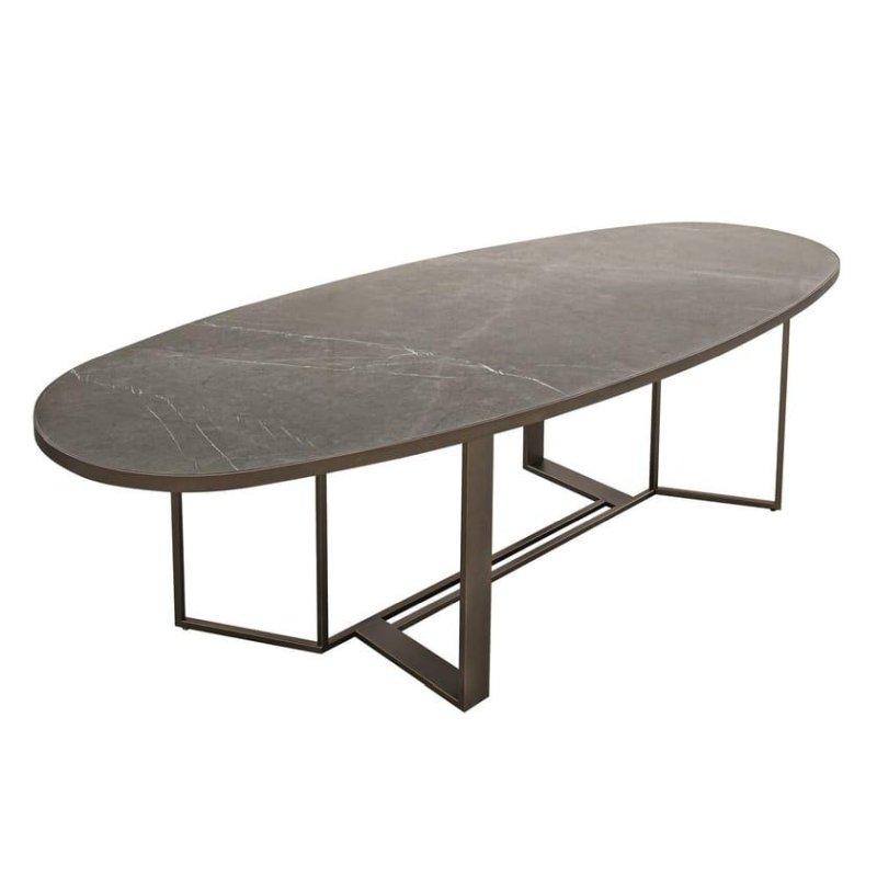 Seramik Masa Oval Mermer Deseni 250x100x76 cm - 89323
