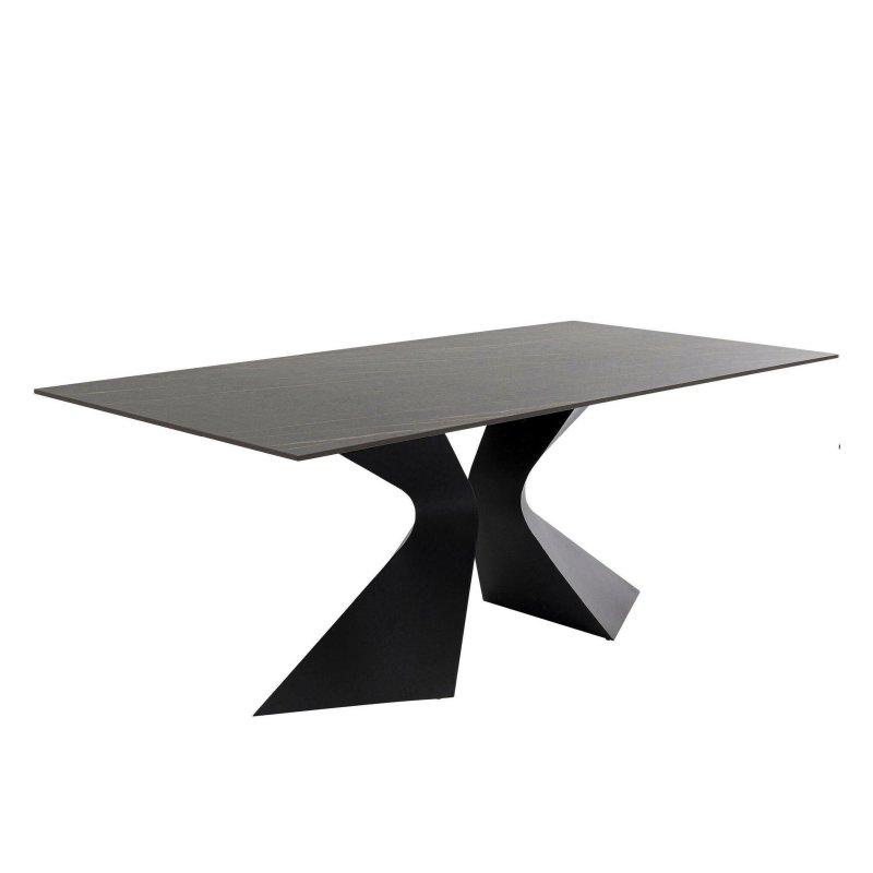 Seramik Masa Siyah Curved Çelik Ayaklı 75x200x100 cm - 89149