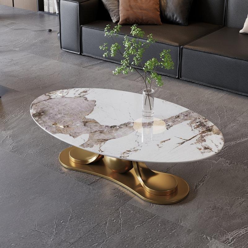 Seramik Taş Üstü Lüks Orta Sehpa 130 cm Gold Metal Ayaklı - 104500