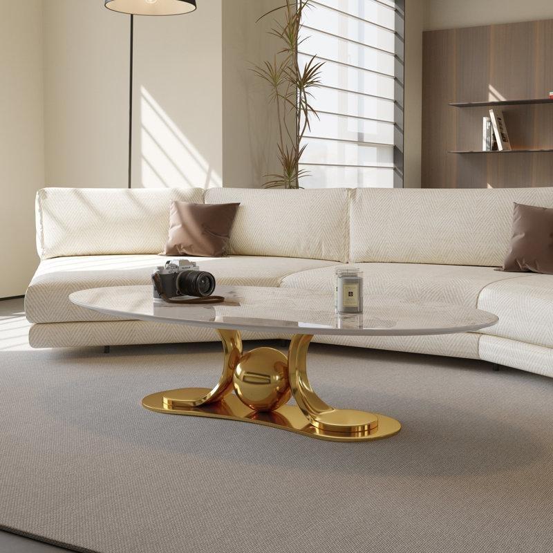 Seramik Taş Üstü Lüks Orta Sehpa 130 cm Gold Metal Ayaklı - 104500