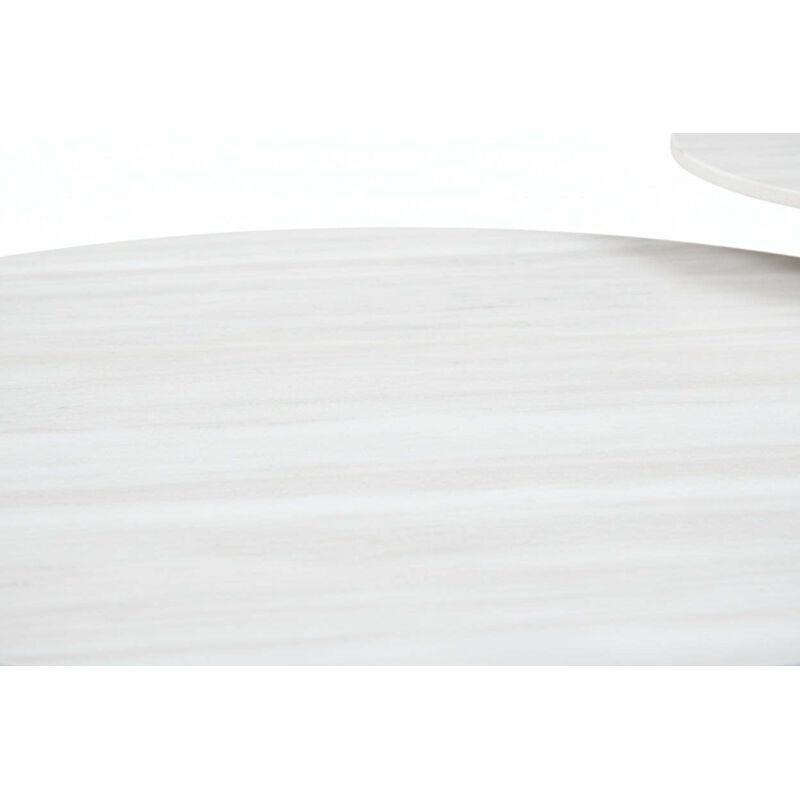 Seramik Üstü Orta Sehpa (Büyük 80 cm) ve (Küçük 60 cm) Travertin Ahşap Beyaz İç İçe - 102974