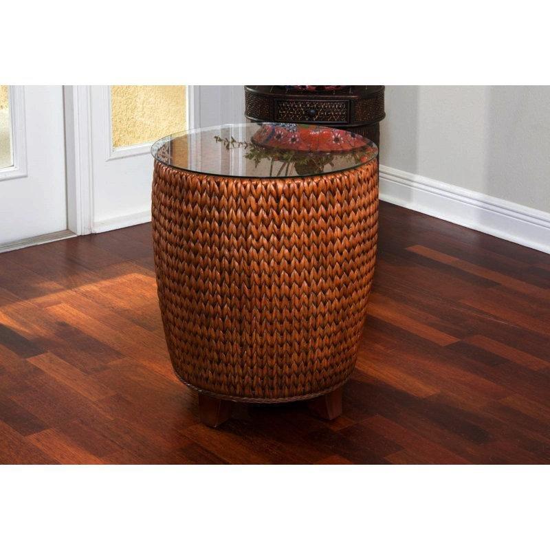 Sienna Hasır Temperli Cam Tablalı Sepetli Hasır Yan Sehpa-62x54x54 cm - 113016