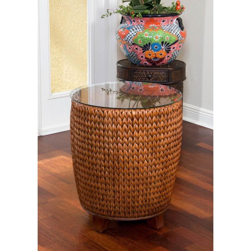 Sienna Hasır Temperli Cam Tablalı Sepetli Hasır Yan Sehpa-62x54x54 cm - 113016